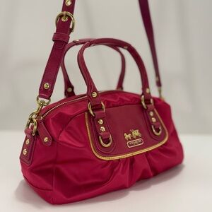 COACH Amanda VINTAGE Satin Fuchsia Pink & Gold Silk Satchel